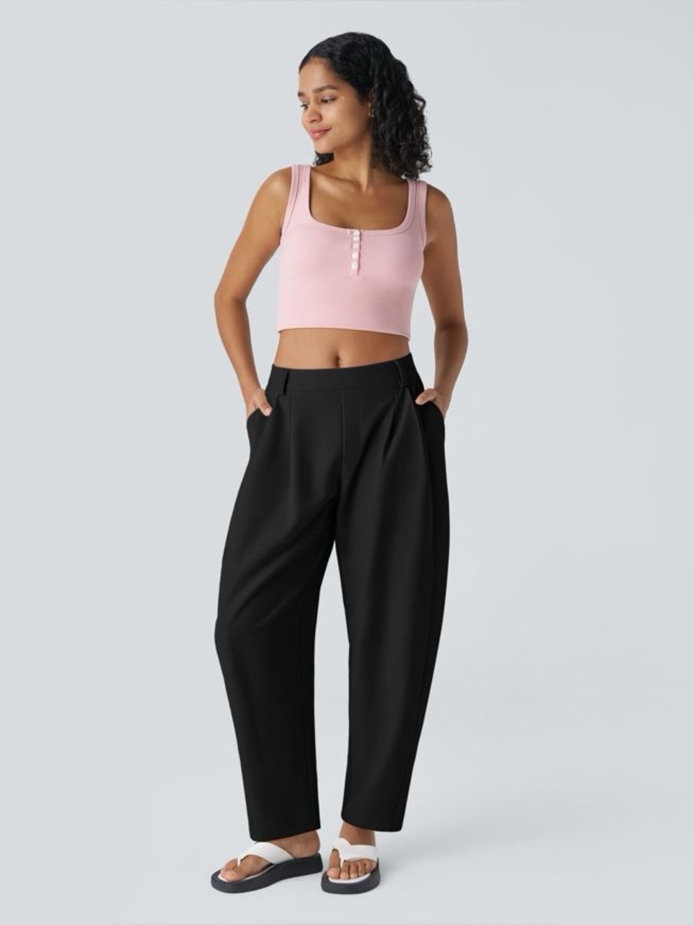 Halara Mid Rise Pocket Barrel Leg Baggy Work Pants